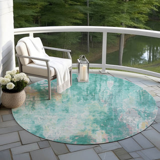 Machine Washable Indoor/Outdoor Chantille ACN1640 Teal 8' x 8' Round Rug