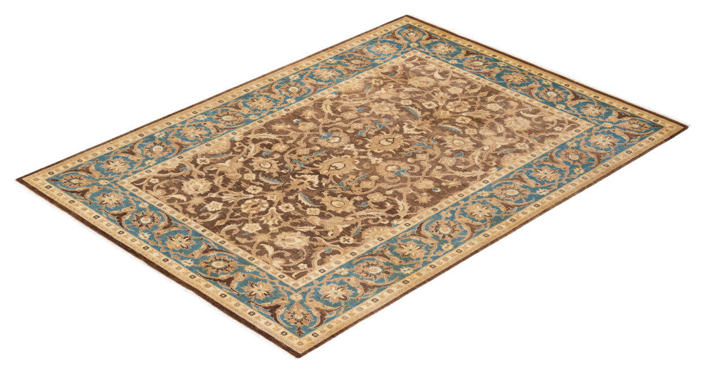 Eclectic, One-of-a-Kind Hand-Knotted Area Rug Yellow, 6' 1 x 8' 7