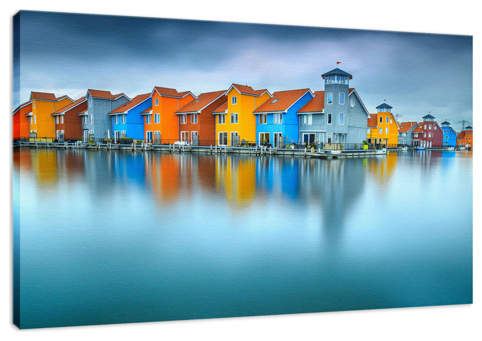 Blue Morning at Waters Edge Groningen Netherlands Canvas Prints, 12" X 16"