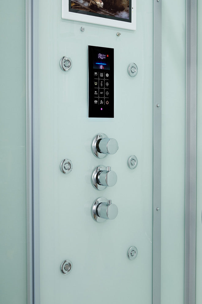 Platinum Arezzo Walk-in Steam Shower Sauna Spa w/ jets Smart TV Bluetooth, White, Left Position