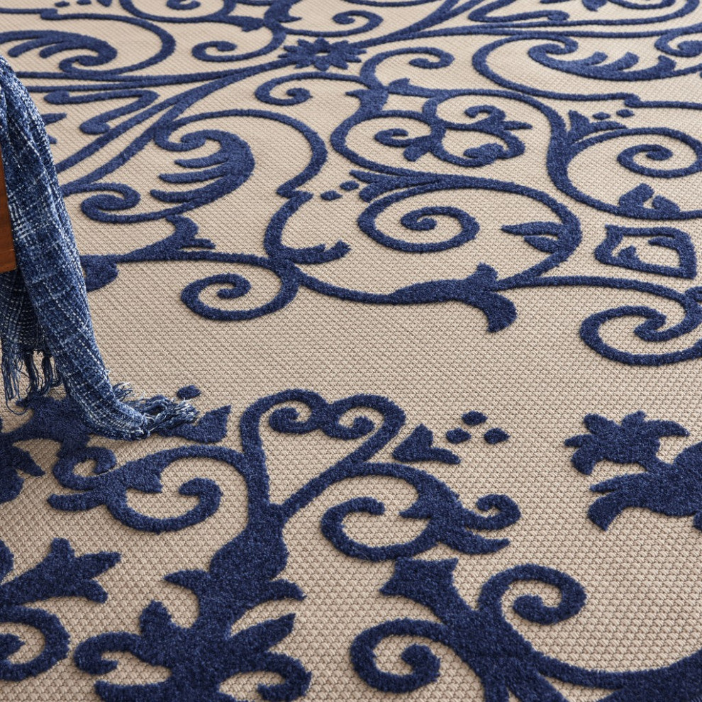 8 x 11 Navy Medallion Indoor Outdoor Area Rug