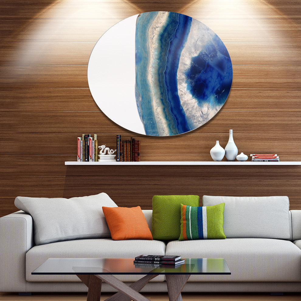 Macro Of Blue Agate Stone, Abstract Round Metal Wall Art, 23"