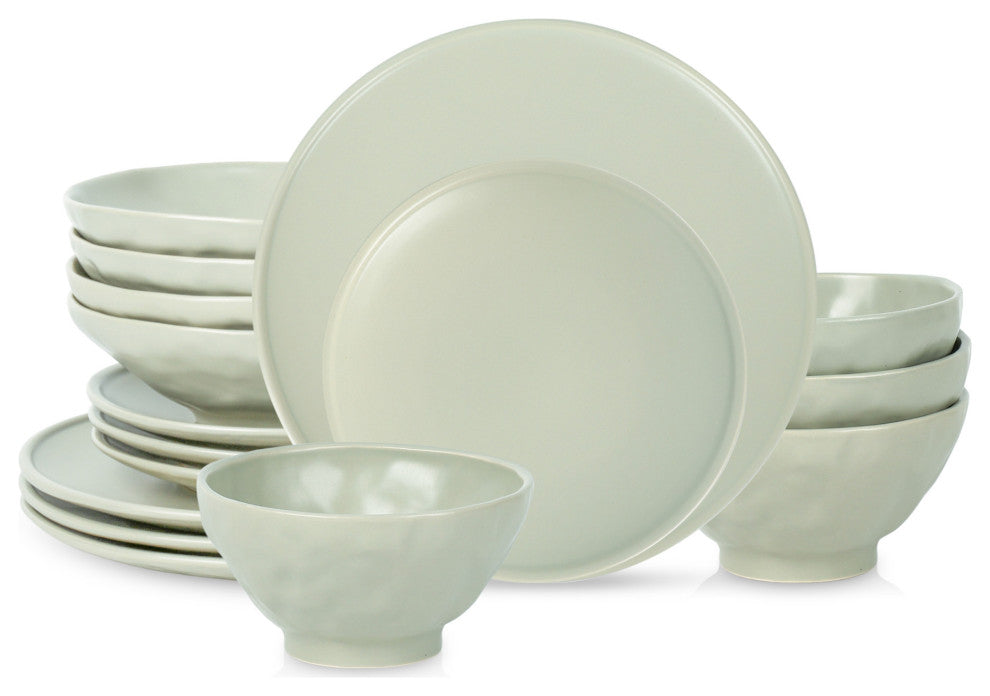 Stone by Mercer Project NENDO Stoneware 16 Piece Dinnerware Set, Sage-Grey
