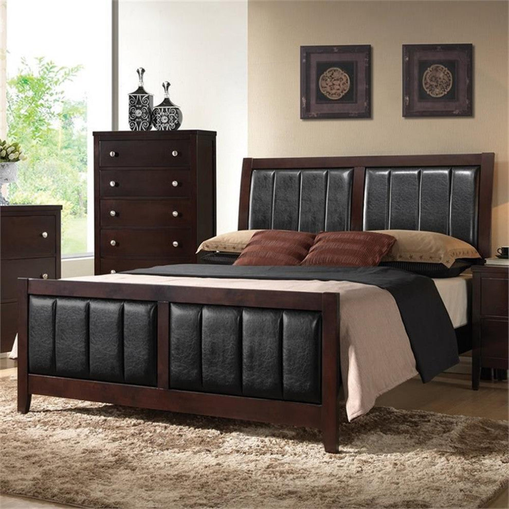Bowery Hill Contemporary Faux Leather Queen Panel Bed in Black and Cappuccino