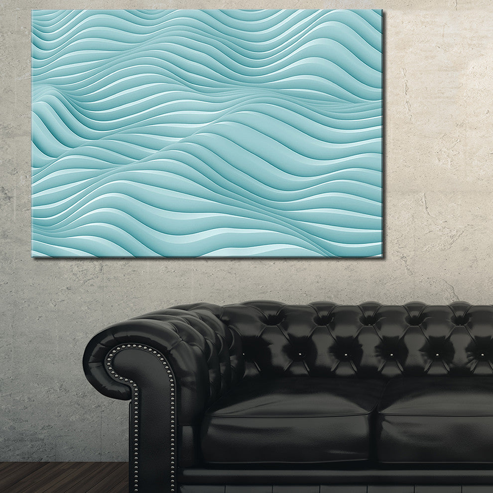 "Fractal Rippled Blue Waves" Abstract Art Canvas Print, 32"x16"