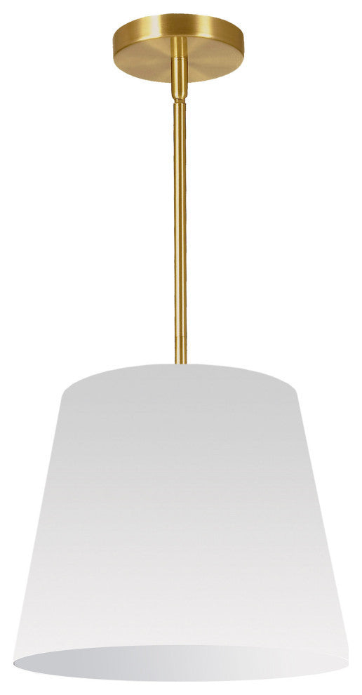 14" Modern Gold Modern Pendant Light With Tapered Drum Shade, White