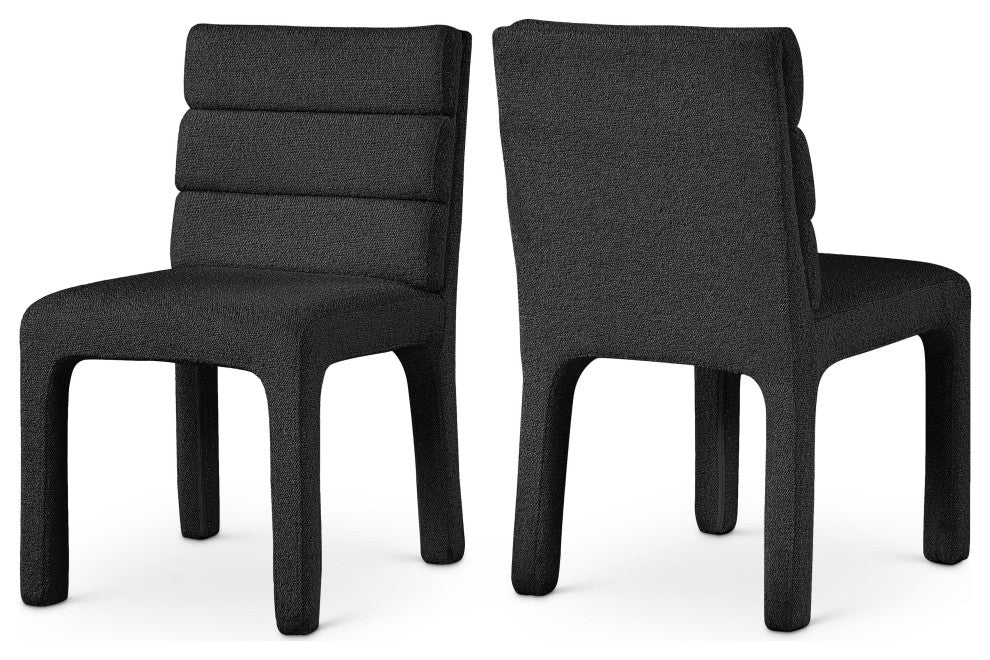 Kai Upholstered Dining Chair, Black, Boucle Fabric, Set of 2