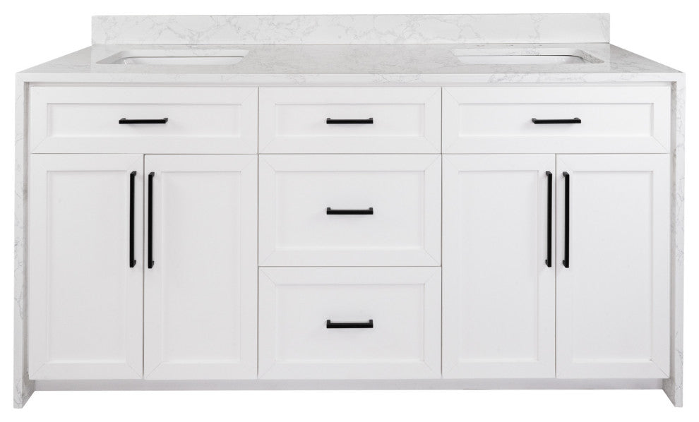 Palisade 72" Bathroom Vanity, White, Engineered Marble