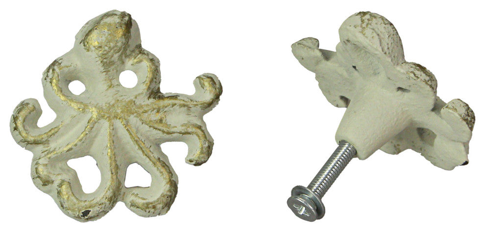 White Cast Iron Octopus Drawer Pull Decorative Cabinet Knob Nautical  Set of 6