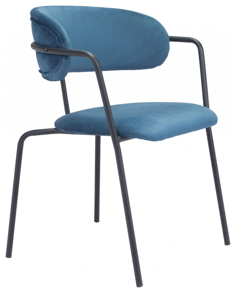 Set of Two Blue and Gunmetal Modern Industrial Dining Chairs