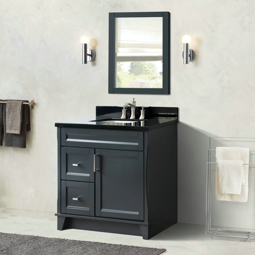 37" Single Sink Vanity, Dark Gray Finish With Black Galaxy Granite