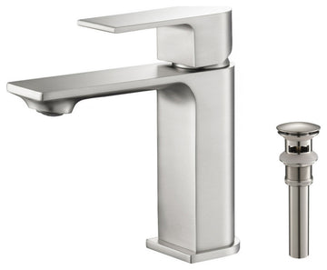 KIBI Mirage Single Handle Bathroom Faucet, Brush Nickel, With Drain