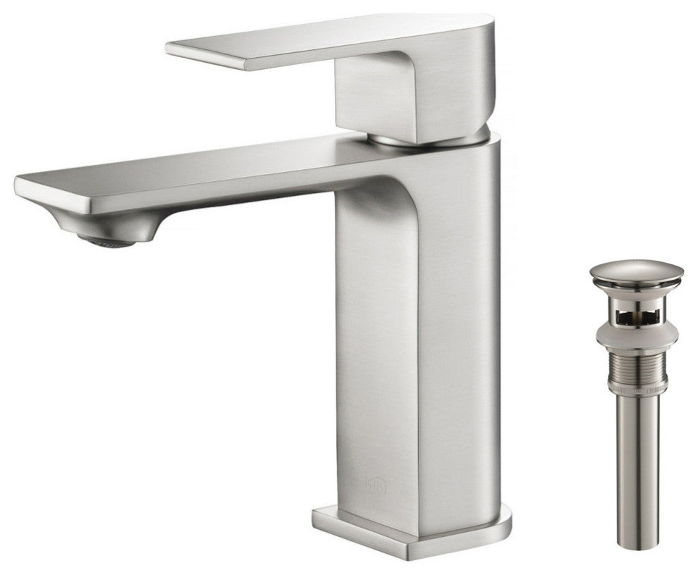 KIBI Mirage Single Handle Bathroom Faucet, Brush Nickel, With Drain