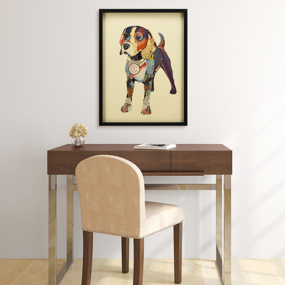 Beagle Dog Dimensional Handmade Collage Wall Art Framed Under Glass