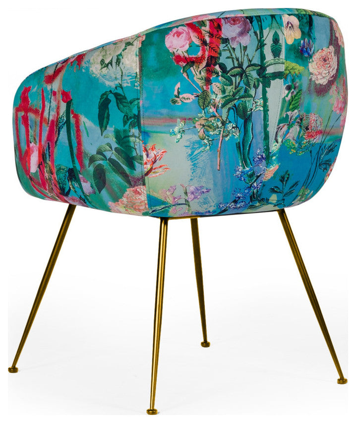 Modrest Roxann Contemporary Floral Velvet Gold Dining Chair