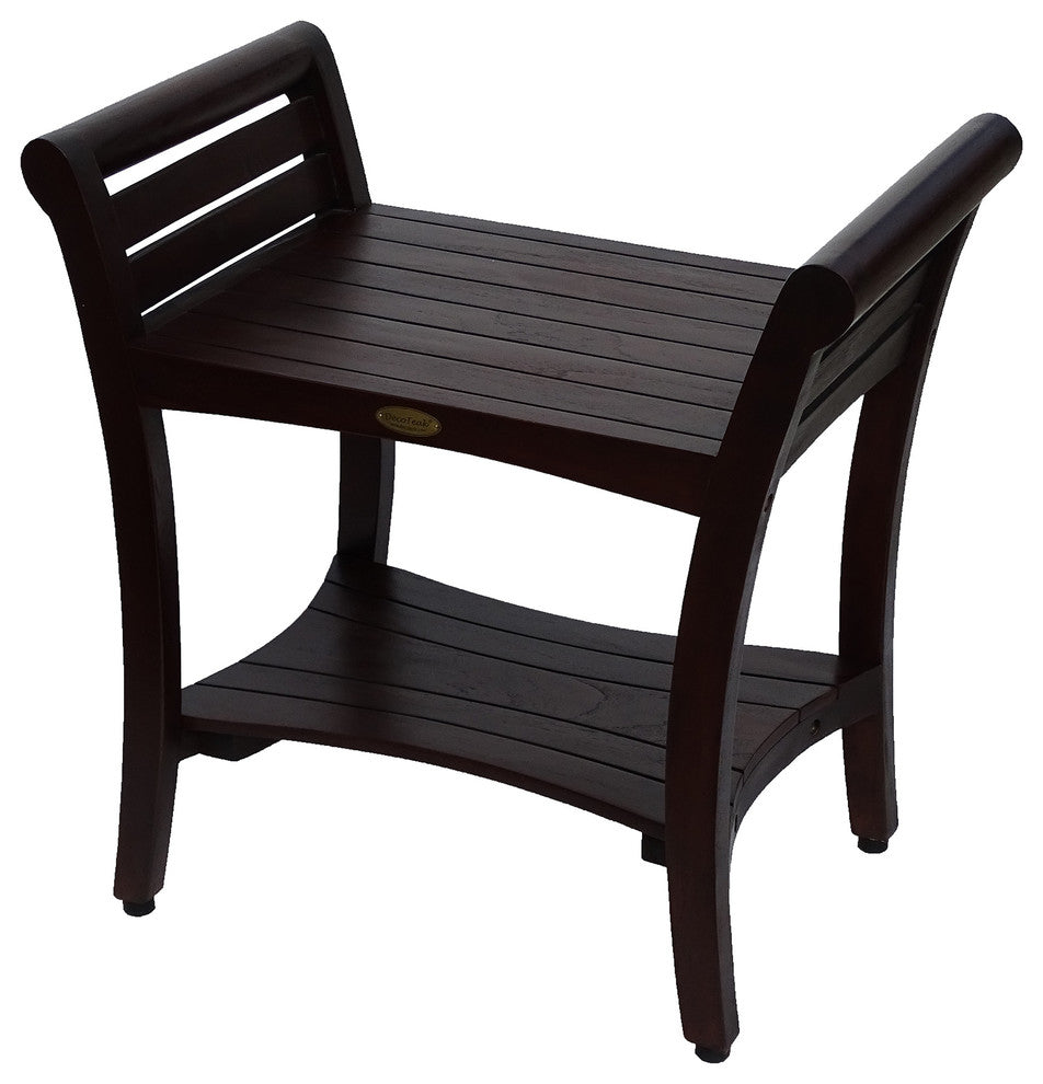 Symmetry 24" Contemporary Teak Shower Bench With Shelf And LiftAide Arms