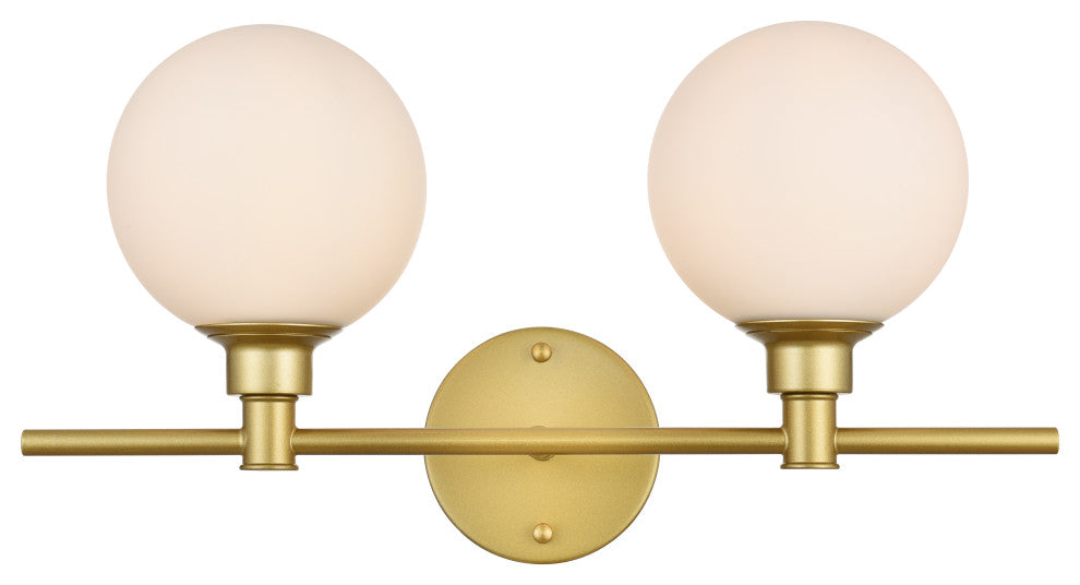 2 Light Brass And Frosted White Bath Sconce