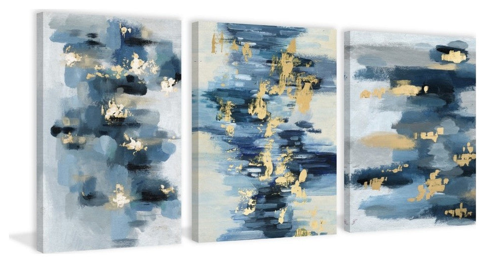 Gold Water Reflection Triptych, 24"x12"