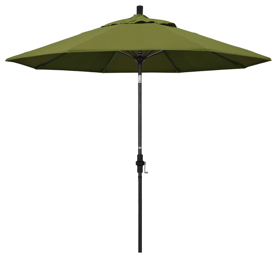 9' Matted Black Collar Tilt Lift Fiberglass Rib Aluminum Umbrella, Pacifica, Palm