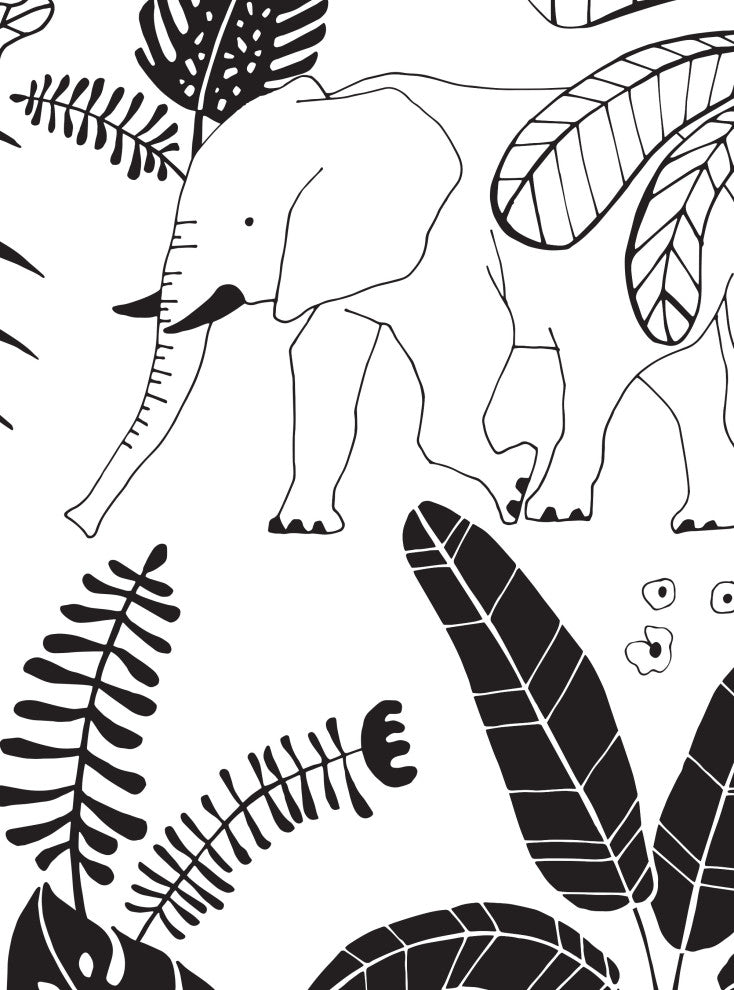 Safari Jungle Illustration Peel and Stick Vinyl Wallpaper, Black, 24" X 60"