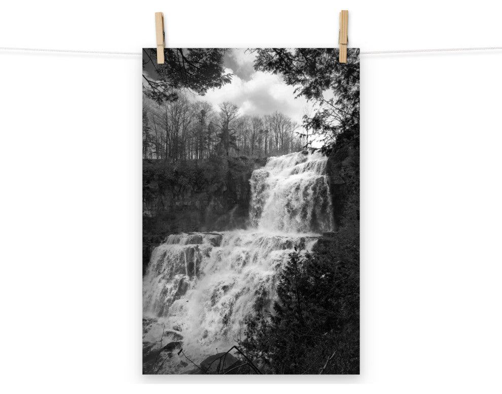 Chittenango Falls Landscape Photo Black and White Unframed Wall Art Print, 12" X 18"