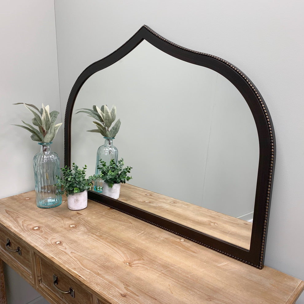 Vienne Framed Mantel Mirror, Teardrop Cathedral, 38.4"x27.4", Rubbed Bronze