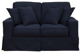 Box Cushion Slipcovered Loveseat, Navy Blue
