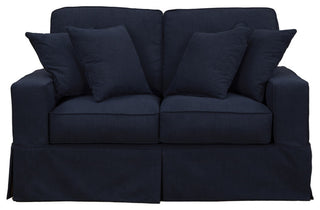 Box Cushion Slipcovered Loveseat, Navy Blue