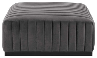 Conjure Channel Tufted Performance Velvet Ottoman, Black Gray