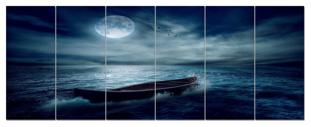 Boat Driftinga Away from the Past, Landscape Canvas Art Print, 70"x28", 6 Panels
