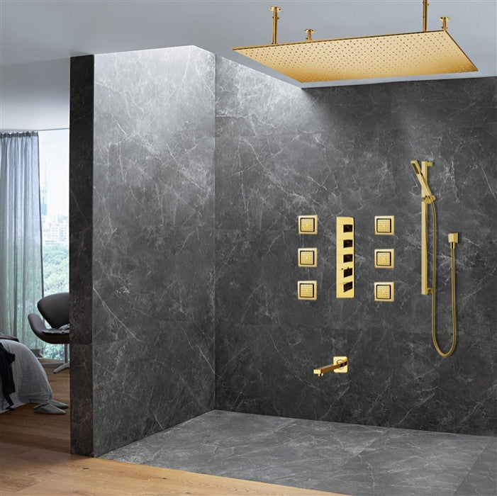 Savona Large Gold LED Rainfall Shower System With Handheld Shower, 6 Body Jets