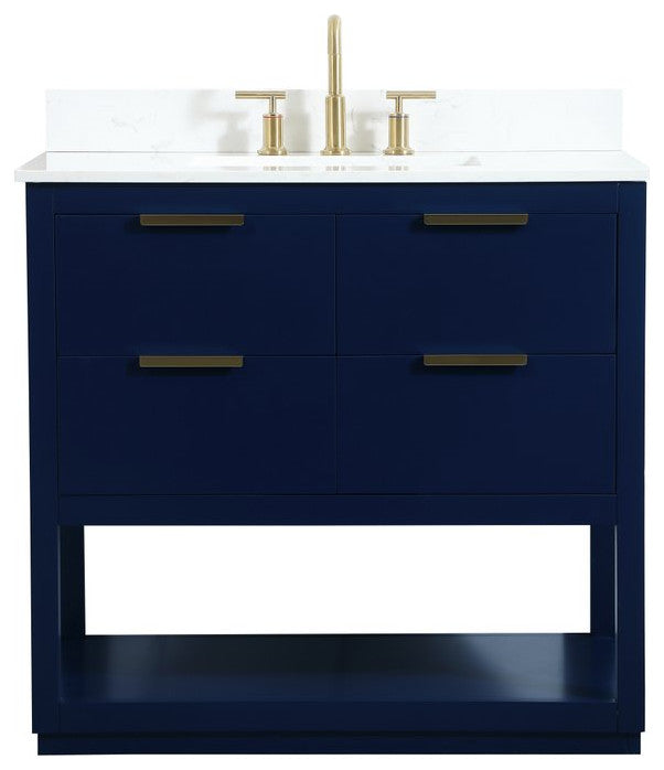 36" Single Bathroom Vanity, Blue, With Backsplash