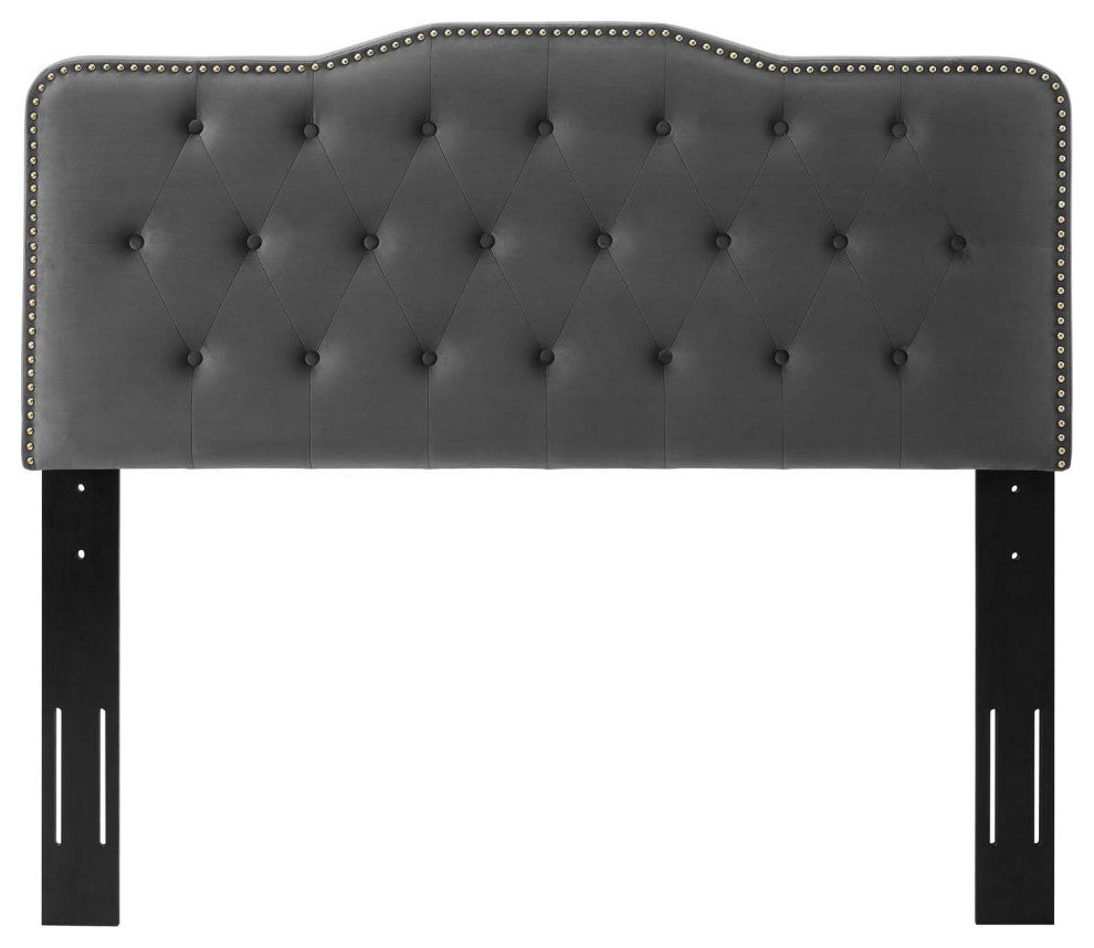 Tufted Headboard, Twin Size, Velvet, Dark Gray, Modern Contemporary