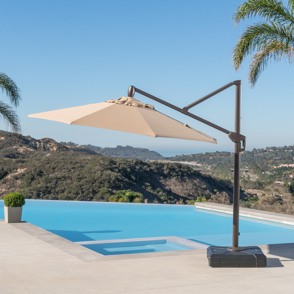 Modular 10ft Sunbrella Outdoor Round Patio Umbrella, Heather Beige