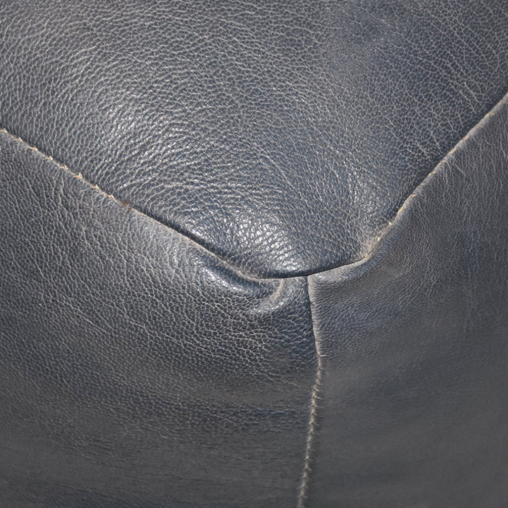 Poufs-Solid Goat Leather Pouf, Handmade (Recycled Cotton Fill), [Square) 14x14x14