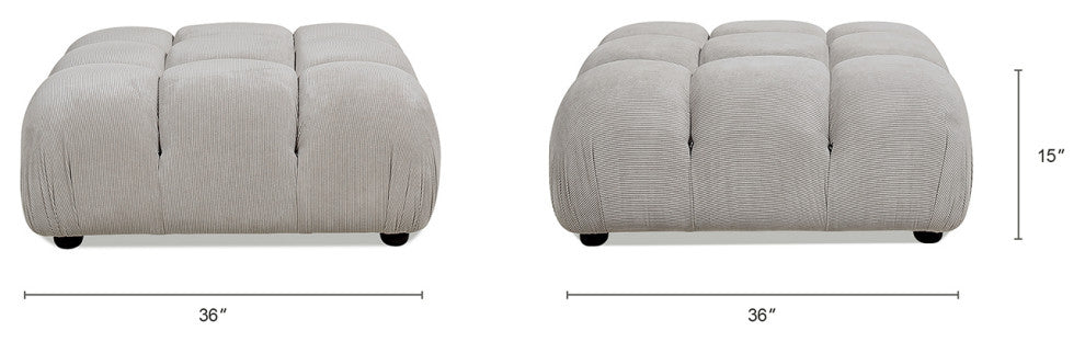 Marcel 36" Modular Tufted Square Cocktail Ottoman, Pebble Gray Corduroy
