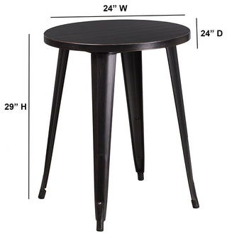 Commercial Grade 24" Round Black-Antique Gold Metal Indoor-Outdoor Table