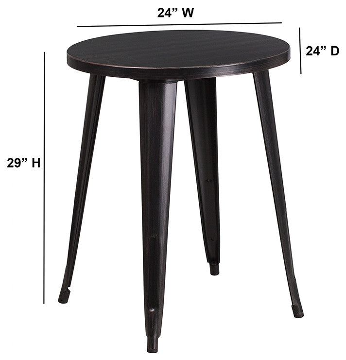 Commercial Grade 24" Round Black-Antique Gold Metal Indoor-Outdoor Table