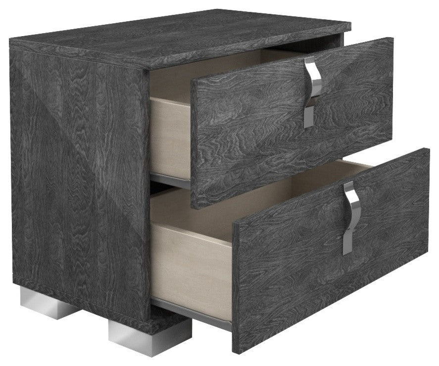 Two Drawer Wooden Nightstand With Curved handles Gray Birch