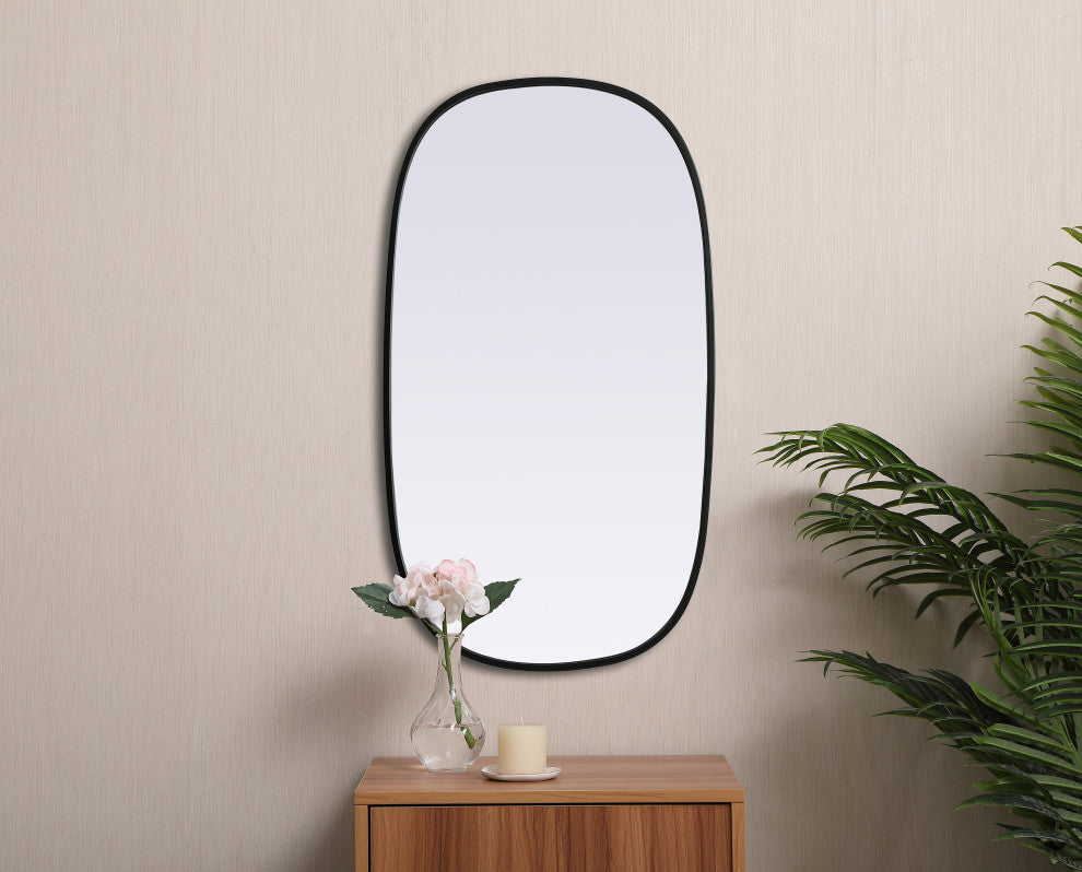 Metal Frame Oval Mirror 20X36 Inch, Black
