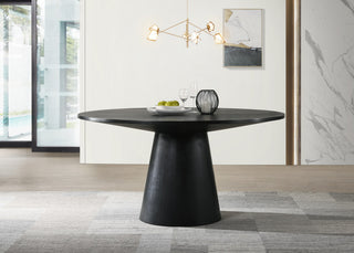 Jasper White 59"W Contemporary Round Dining Table with Pedestal Base, Ebony Black