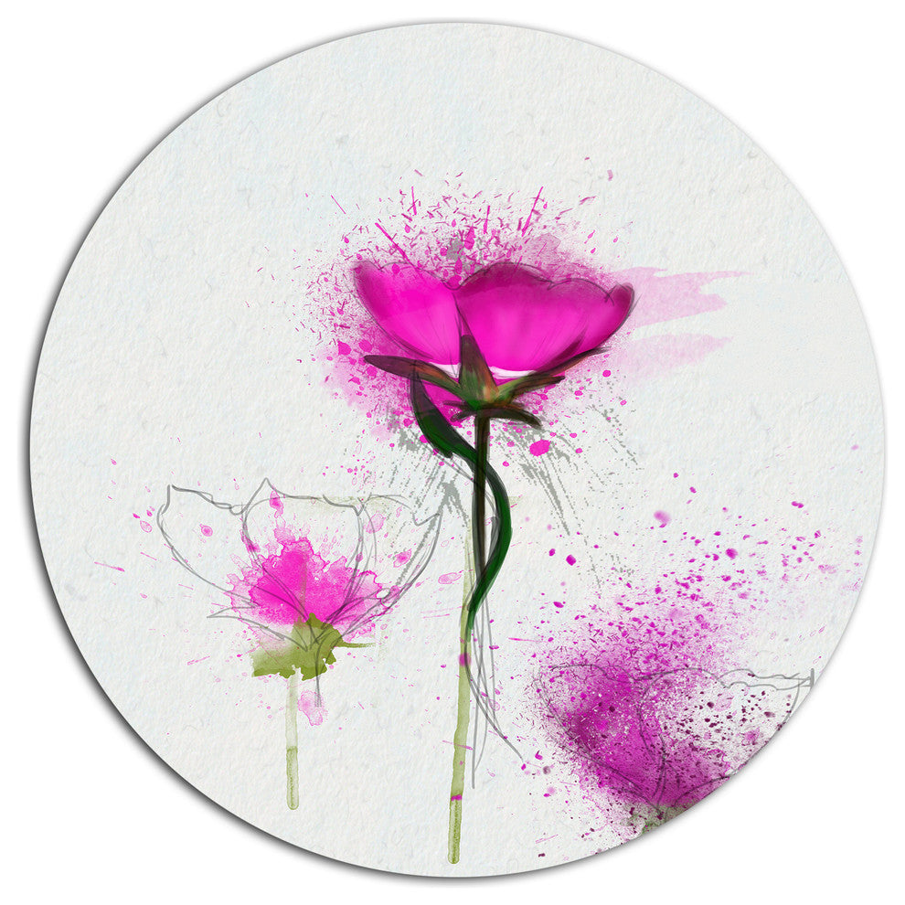Watercolor Purple Daisy Flowers, Floral Round Metal Wall Art, 23"