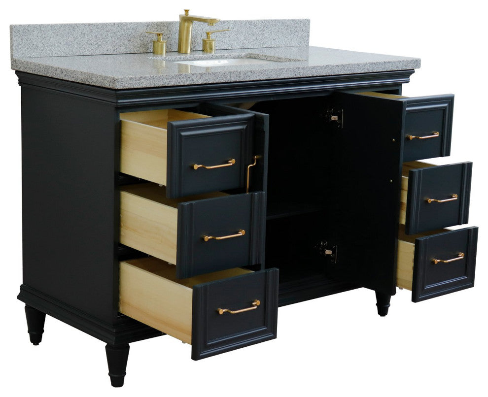 49" Single Sink Vanity, Dark Gray Finish With Gray Granite and Rectangle Sink