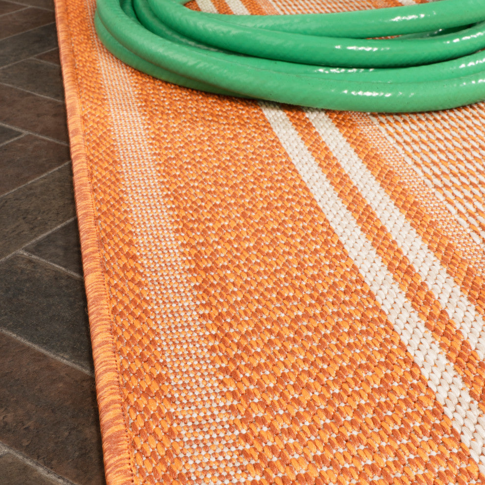 Haynes Modern Double Stripe Indoor/Outdoor Area Rug, Orange/Cream, 4x6