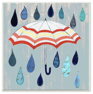 Umbrella With Rain Drops Plaque, 12"x0.5"x12"