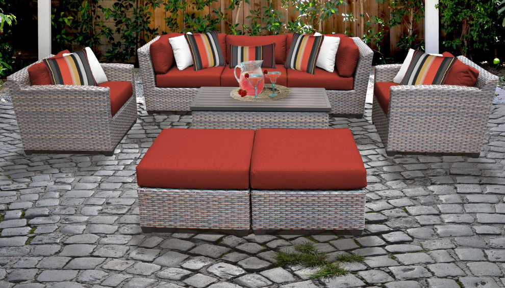 Florence 8 Piece Outdoor Wicker Patio Furniture Set 08c, Terracotta