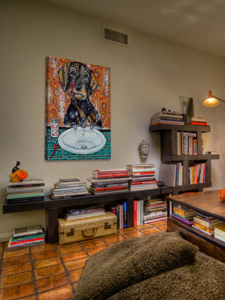 "Welsh Terrier Shaving" Painting Print on Wrapped Canvas, 16"x24"