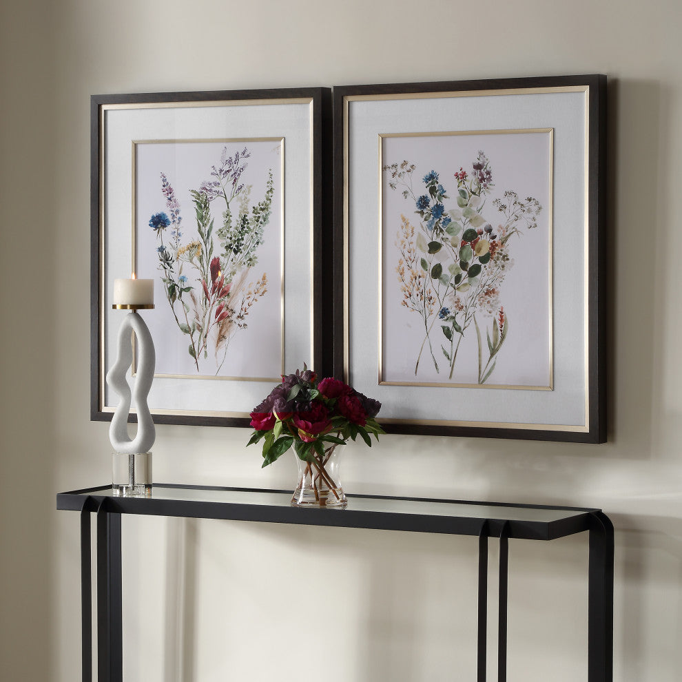 Uttermost - 32341 - Framed Prints, S/2 - Delicate Flowers - Dark Wood Grain