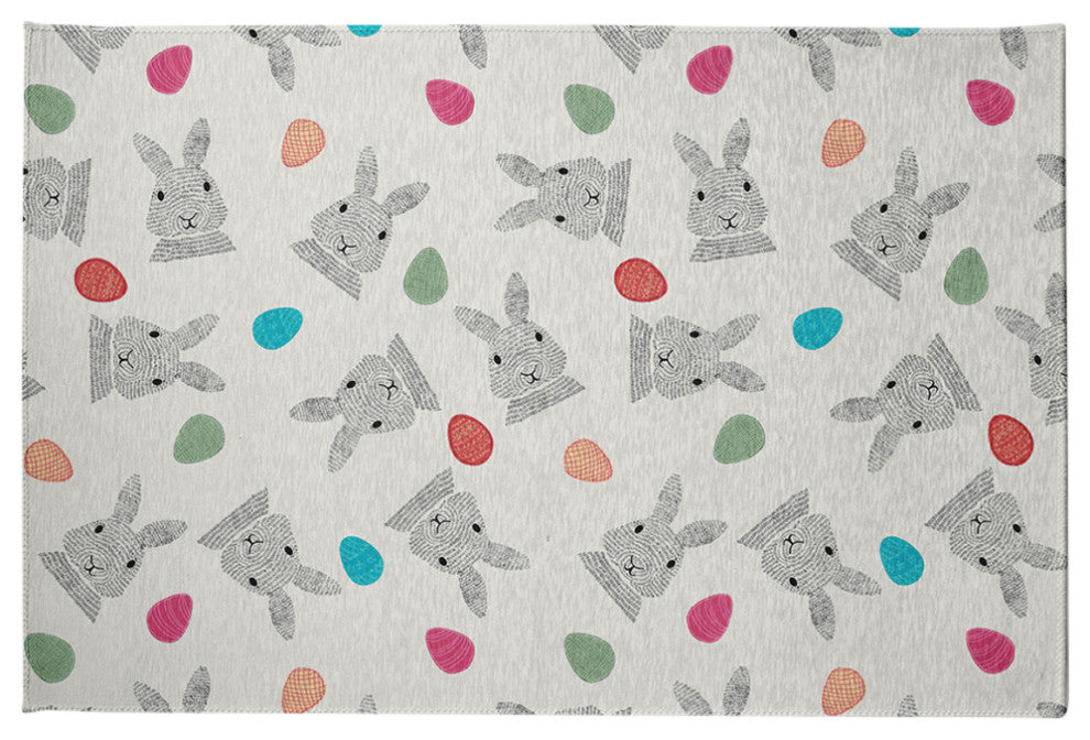 Bunnies and Eggs Easter Chenille Rug, Whisper White, 2'x3'