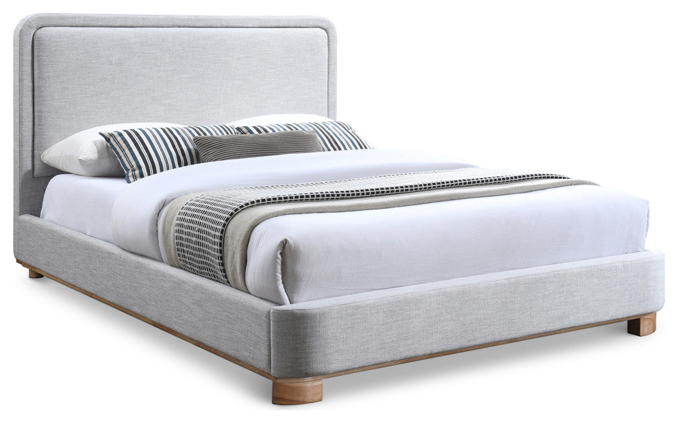 Nolita Linen Textured Fabric Upholstered Bed, Gray, Full, Natural Finish